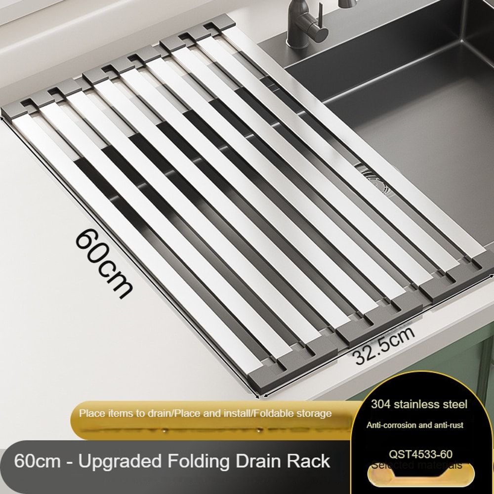 Stainless Steel Kitchen Sink Drain Rack Sink Dish Rack Fold Able Telescopic Drain Basket Organizer 10