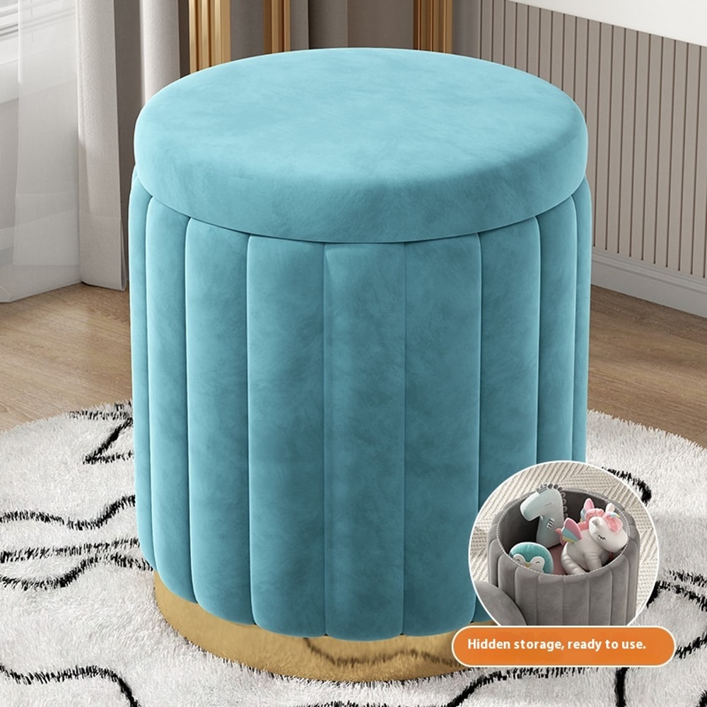 Makeup Stool Bedroom Multi Functional Storage Vanity Stool Cream Style Nail Circular Low Stool With 4