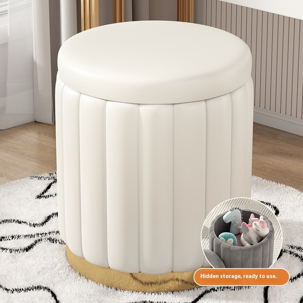 Makeup Stool Bedroom Multi Functional Storage Vanity Stool Cream Style Nail Circular Low Stool With 6