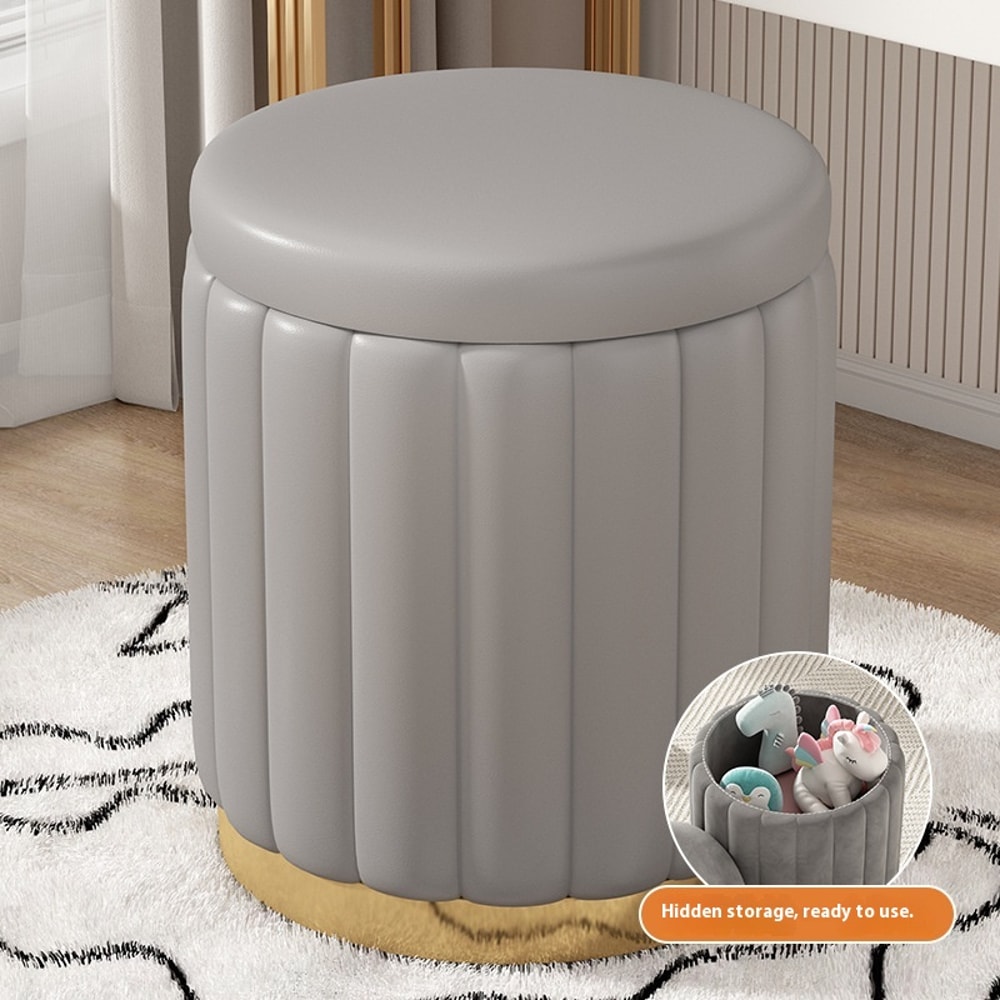 Makeup Stool Bedroom Multi Functional Storage Vanity Stool Cream Style Nail Circular Low Stool With 7
