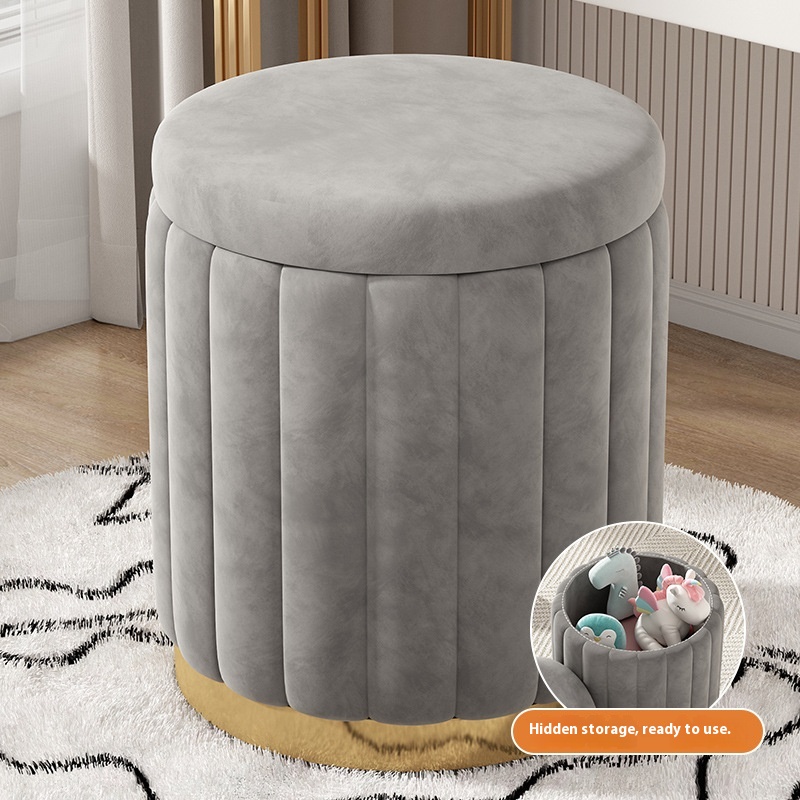 Makeup Stool Bedroom Multi Functional Storage Vanity Stool Cream Style Nail Circular Low Stool With 8
