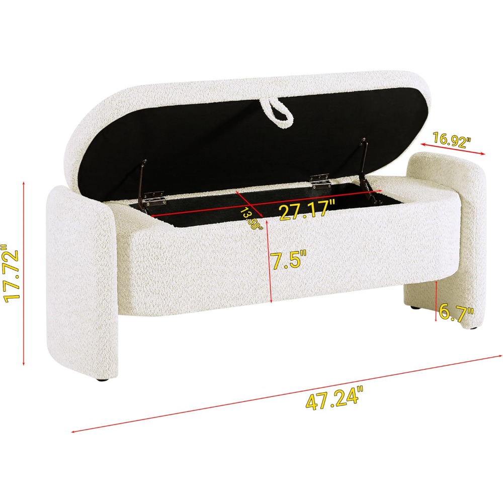 Large Storage Ottoman Bench with Lamb Fleece Fabric, Soft Upholstered Seating for Bedroom Living Room Storage