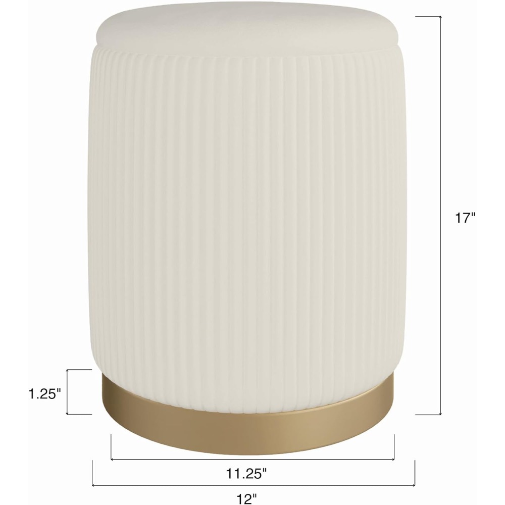 White Velvet Storage Ottoman And Footrest Vanity Stool Round Compact Chair With Hidden Storage For 2