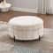 Upholstered Round Ottoman With Reversible Lid Velvet Storage Stool Channel Tufted Pumpkinshape Foot 0