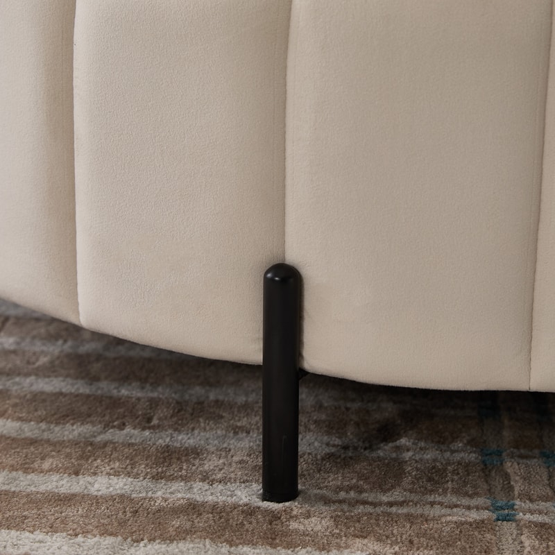 Upholstered Round Ottoman With Reversible Lid Velvet Storage Stool Channel Tufted Pumpkinshape Foot 2