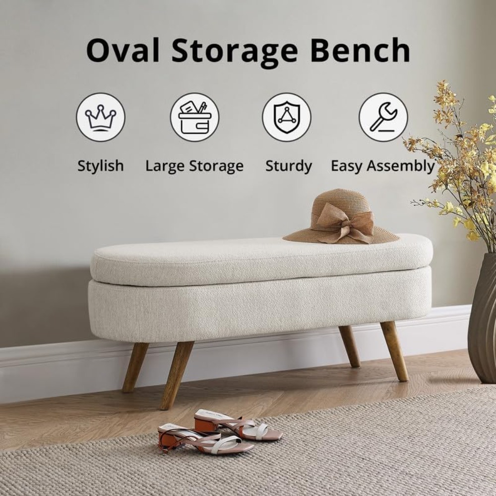 LinenCovered Storage Ottoman Bench FlipTop With Safety Hinges Stylish Home Storage Solution 3