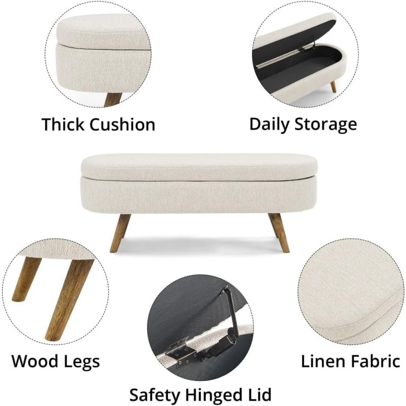 LinenCovered Storage Ottoman Bench FlipTop With Safety Hinges Stylish Home Storage Solution 4