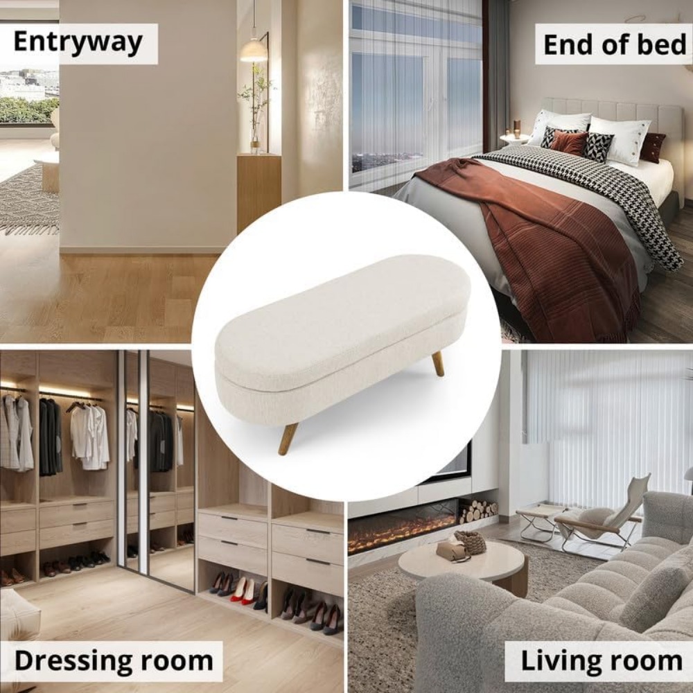 LinenCovered Storage Ottoman Bench FlipTop With Safety Hinges Stylish Home Storage Solution 5