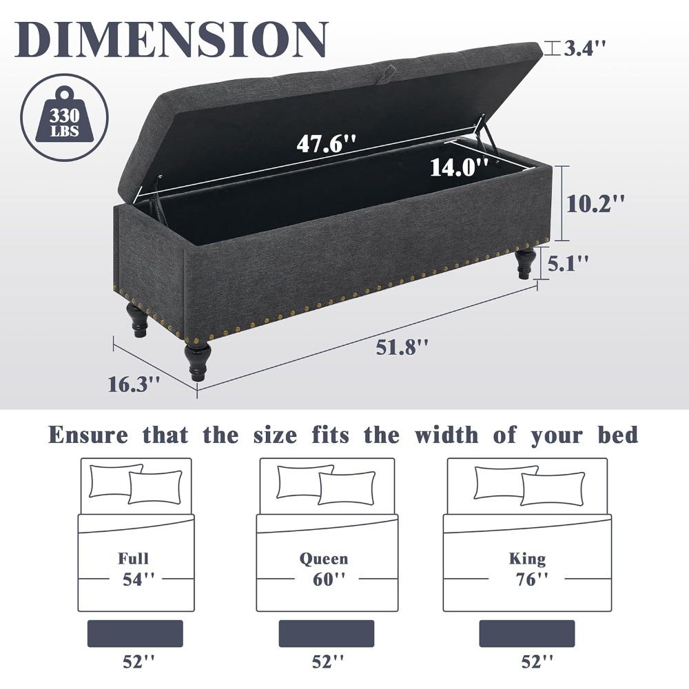 Large Upholstered Storage Ottoman Bench With Safety Hinges Spacious Capacity For Living Room Bedroo 2