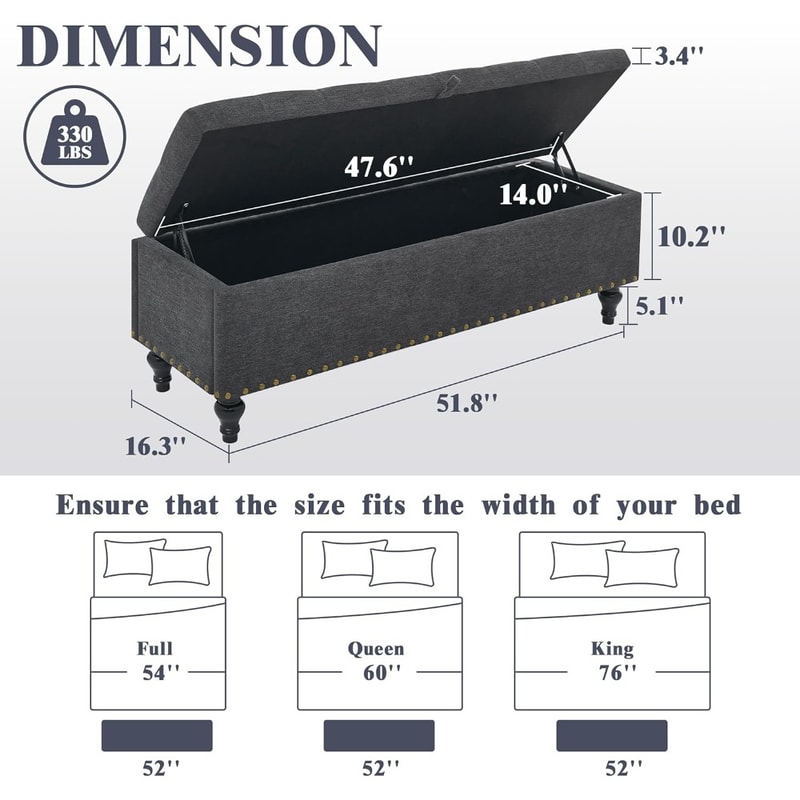 Large Upholstered Storage Ottoman Bench With Safety Hinges Spacious Capacity For Living Room Bedroo 2
