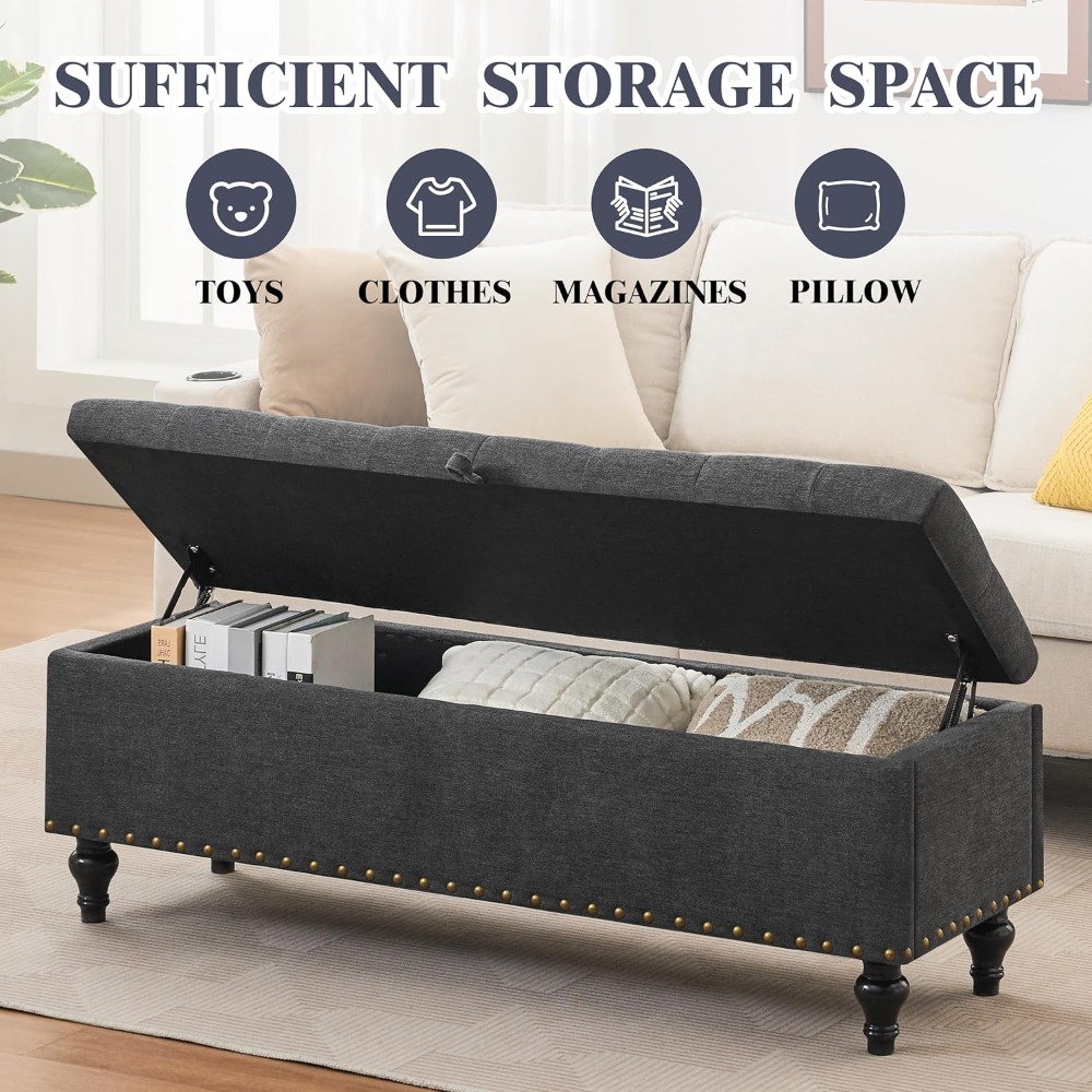 Large Upholstered Storage Ottoman Bench With Safety Hinges Spacious Capacity For Living Room Bedroo 3