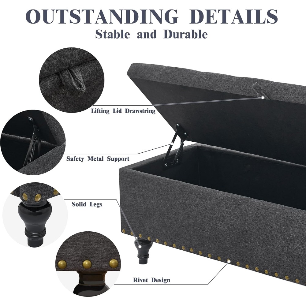 Large Upholstered Storage Ottoman Bench With Safety Hinges Spacious Capacity For Living Room Bedroo 5