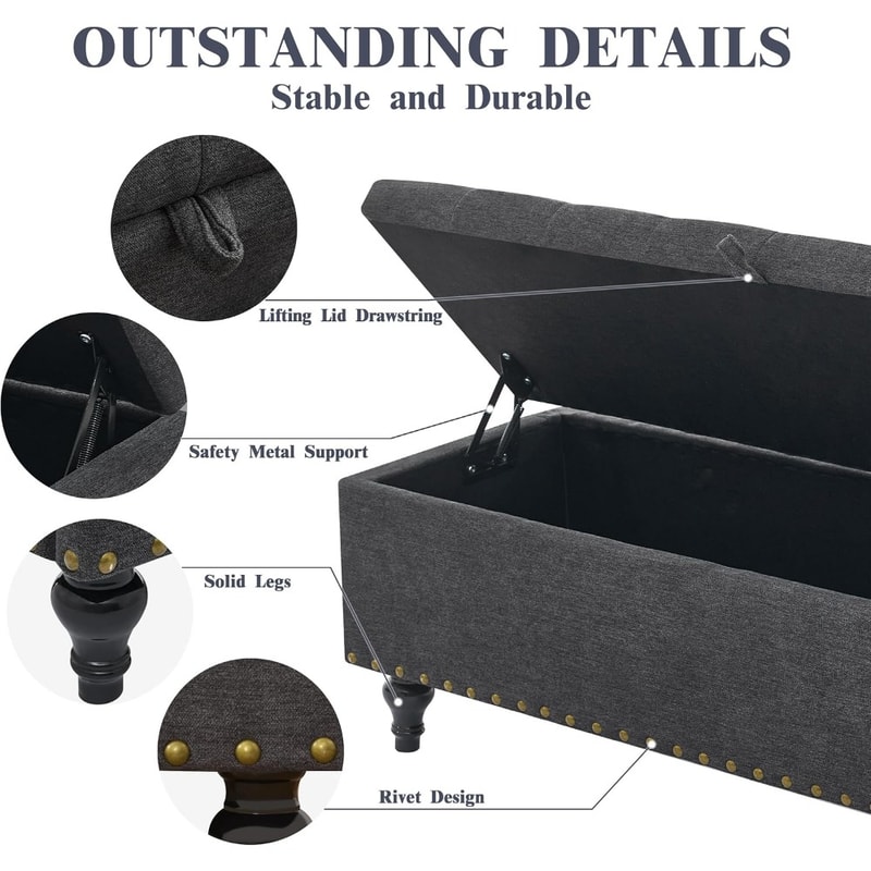 Large Upholstered Storage Ottoman Bench With Safety Hinges Spacious Capacity For Living Room Bedroo 5