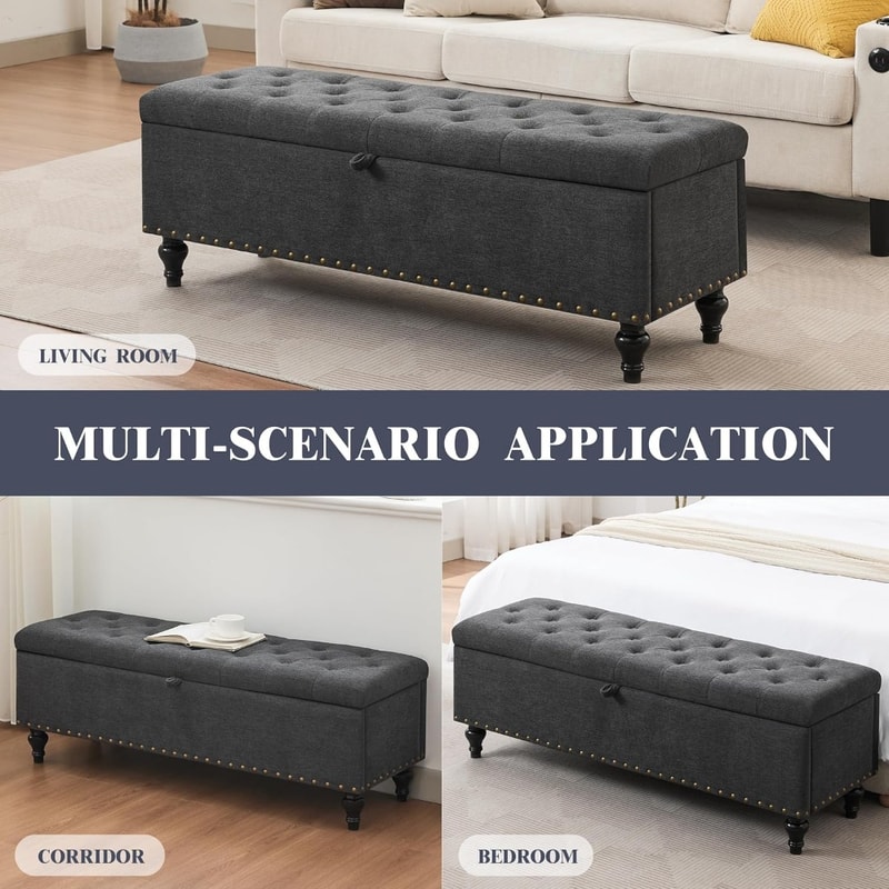 Large Upholstered Storage Ottoman Bench With Safety Hinges Spacious Capacity For Living Room Bedroo 6