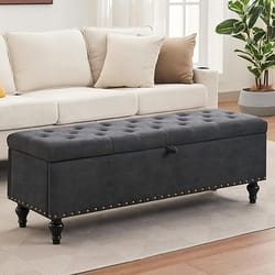 large upholstered storage ottoman bench with safety hinges, spacious capacity for living room, bedroom, entry way
