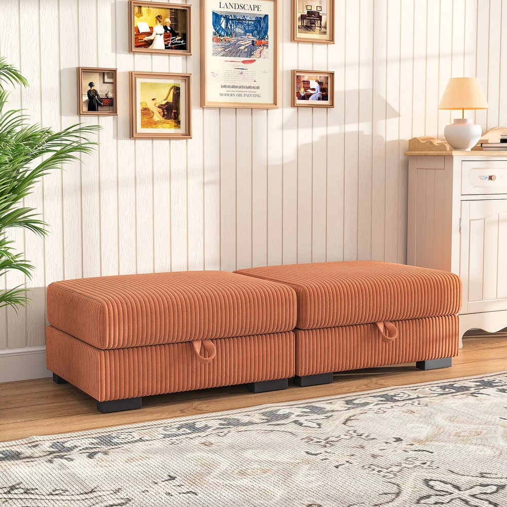Upholstered Ottoman With Storage Corduroy Ottoman For Living Room Modular Sofa Ottoman For Stylish 0