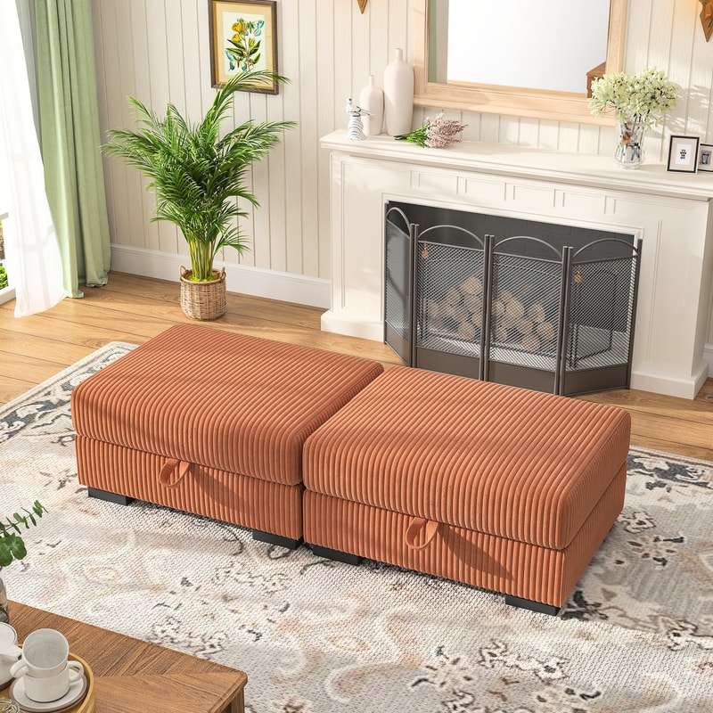 Upholstered Ottoman With Storage Corduroy Ottoman For Living Room Modular Sofa Ottoman For Stylish 1