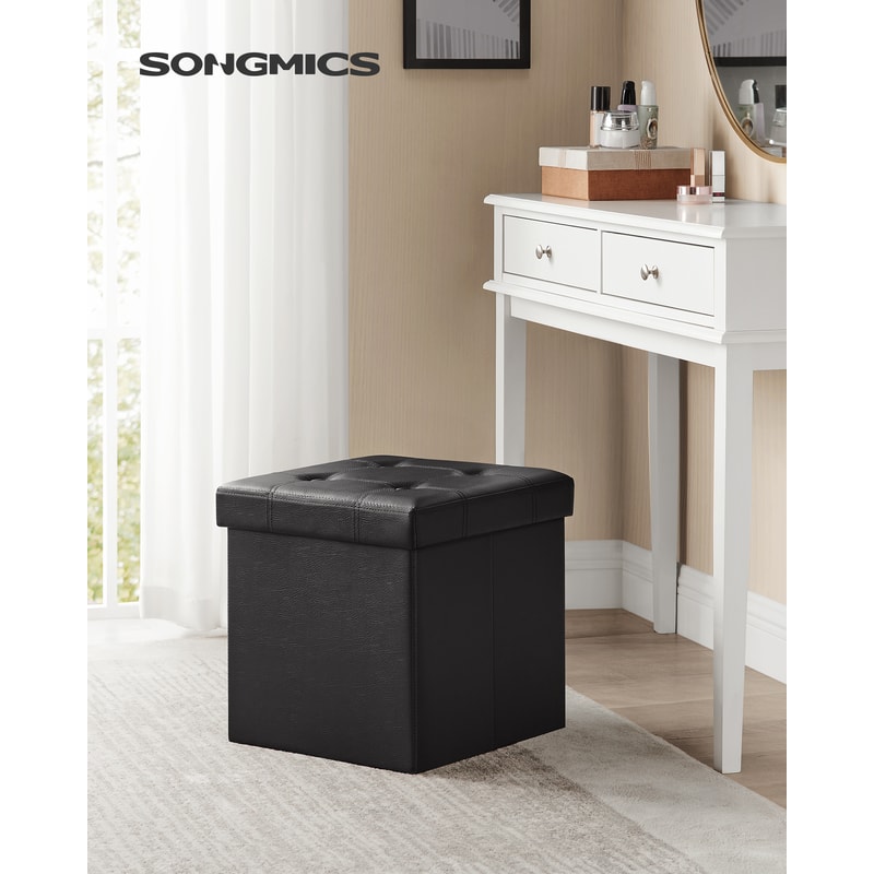 Ottoman with Storage, Synthetic Leather Footstool, Storage Ottoman with Metal Grommet Handles for Home Decor