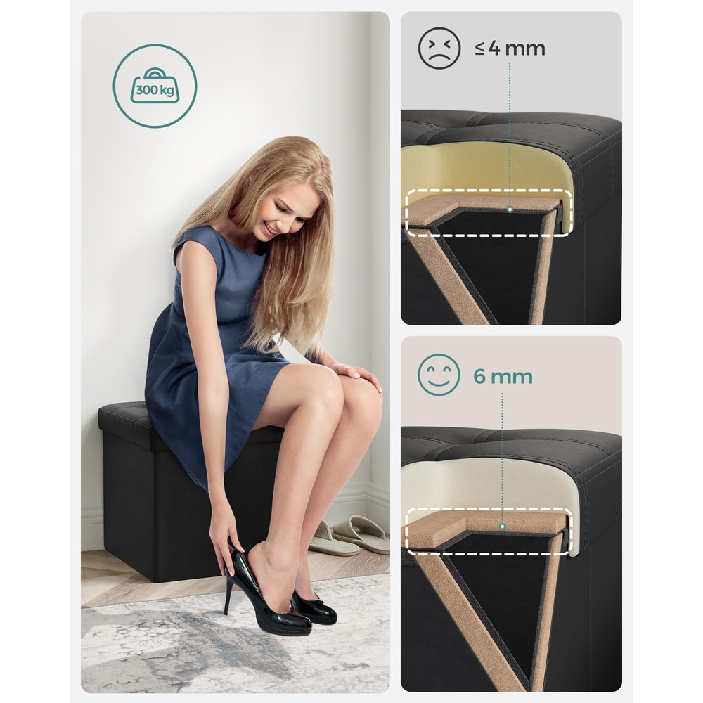 Ottoman with Storage, Synthetic Leather Footstool, Storage Ottoman with Metal Grommet Handles for Home Decor