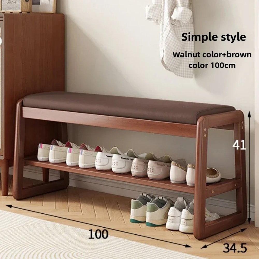 Woven Shoe Changing Stool MultiLayer Storage Solid Wood Entrance Door Bench Can Sit On Shoe Stool F 7