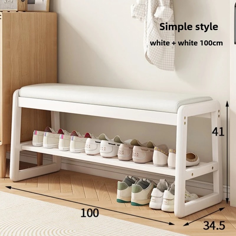Woven Shoe Changing Stool MultiLayer Storage Solid Wood Entrance Door Bench Can Sit On Shoe Stool F 11