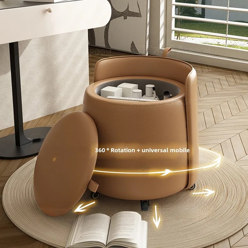 Storage Pulley Makeup Stool With Pulley Solid Wood Backrest Low Stool Coffee Table Stool For Makeup 2