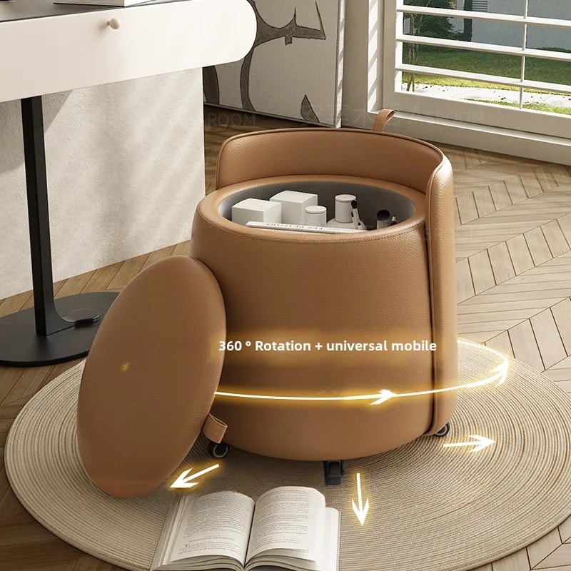 Storage Pulley Makeup Stool With Pulley Solid Wood Backrest Low Stool Coffee Table Stool For Makeup 2