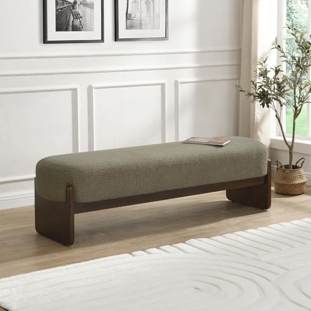 Minimalist Dark Green Ottoman Bench Wooden Sofa Footrest For Living Room Bedroom End Of Bed Storage 0