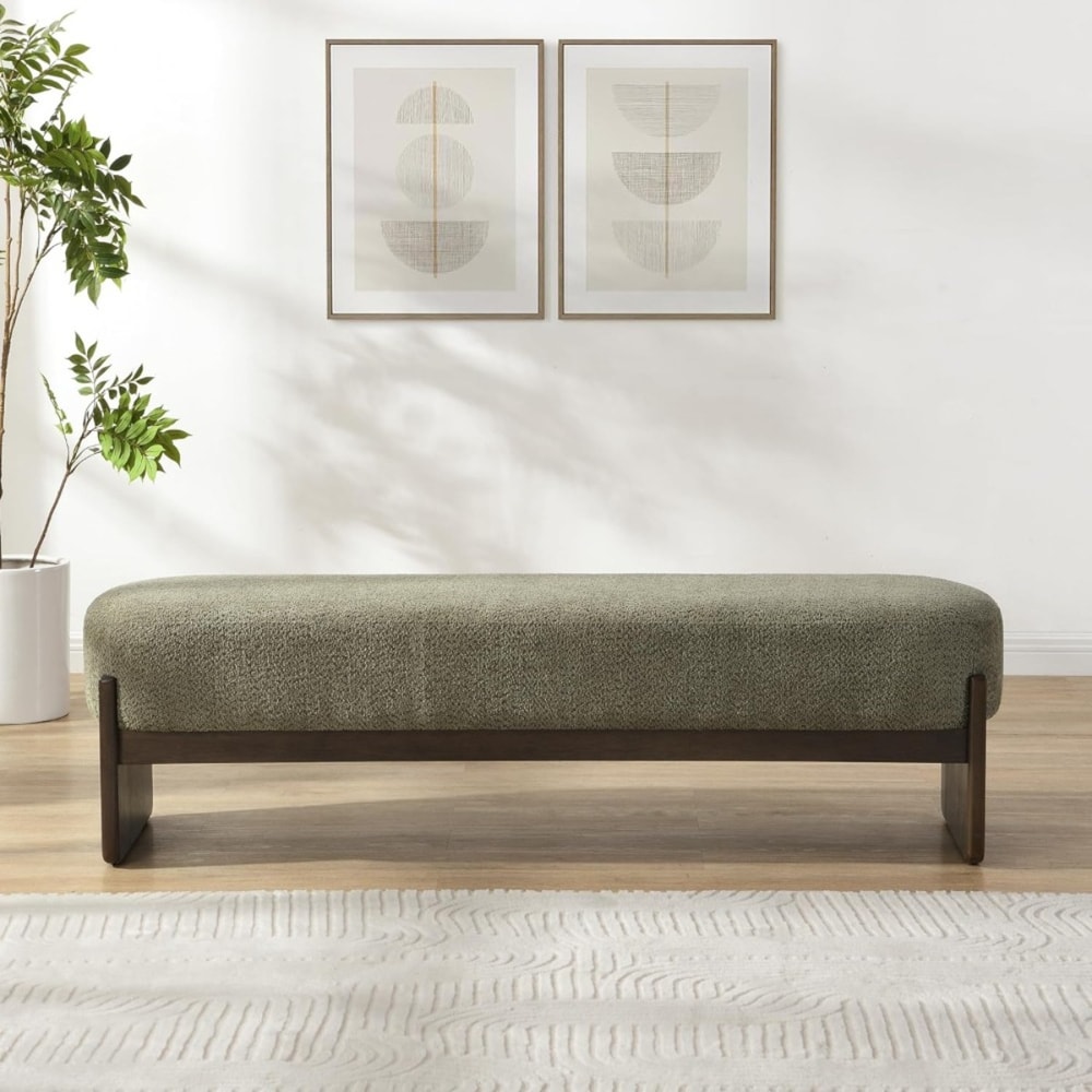 Minimalist Dark Green Ottoman Bench Wooden Sofa Footrest For Living Room Bedroom End Of Bed Storage 2
