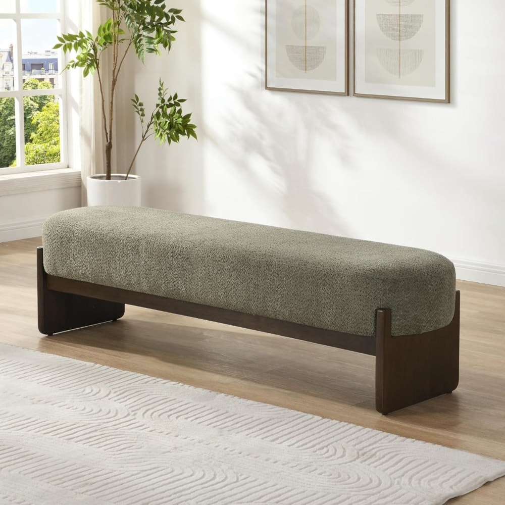 Minimalist Dark Green Ottoman Bench Wooden Sofa Footrest For Living Room Bedroom End Of Bed Storage 3