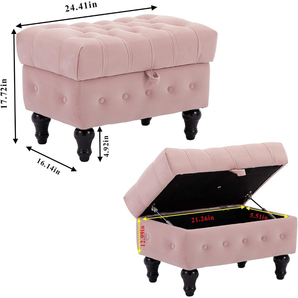 Storage Coffee Table Ottoman Button Tufted Velvet Upholstery Footstool Bed Ottoman For Living Room 1