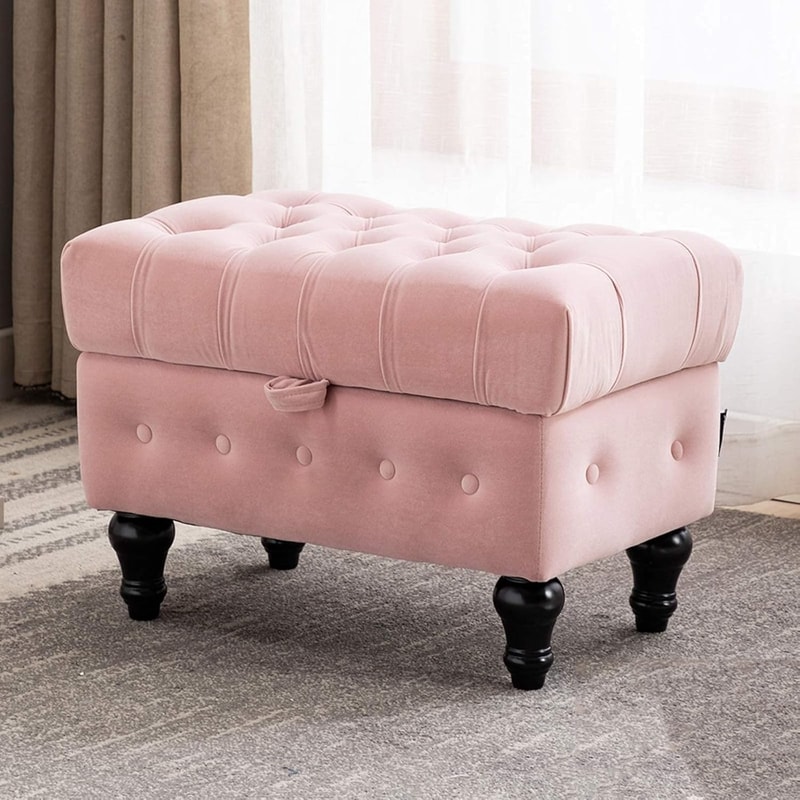 Storage Coffee Table Ottoman Button Tufted Velvet Upholstery Footstool Bed Ottoman For Living Room 0