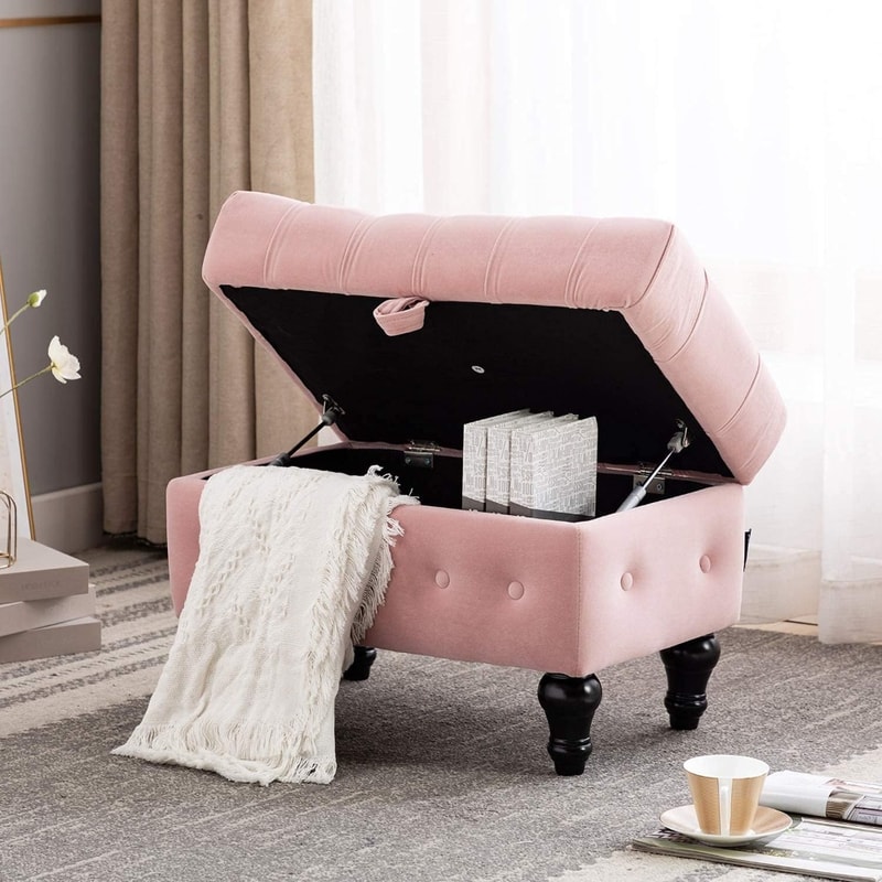 Storage Coffee Table Ottoman Button Tufted Velvet Upholstery Footstool Bed Ottoman For Living Room 2