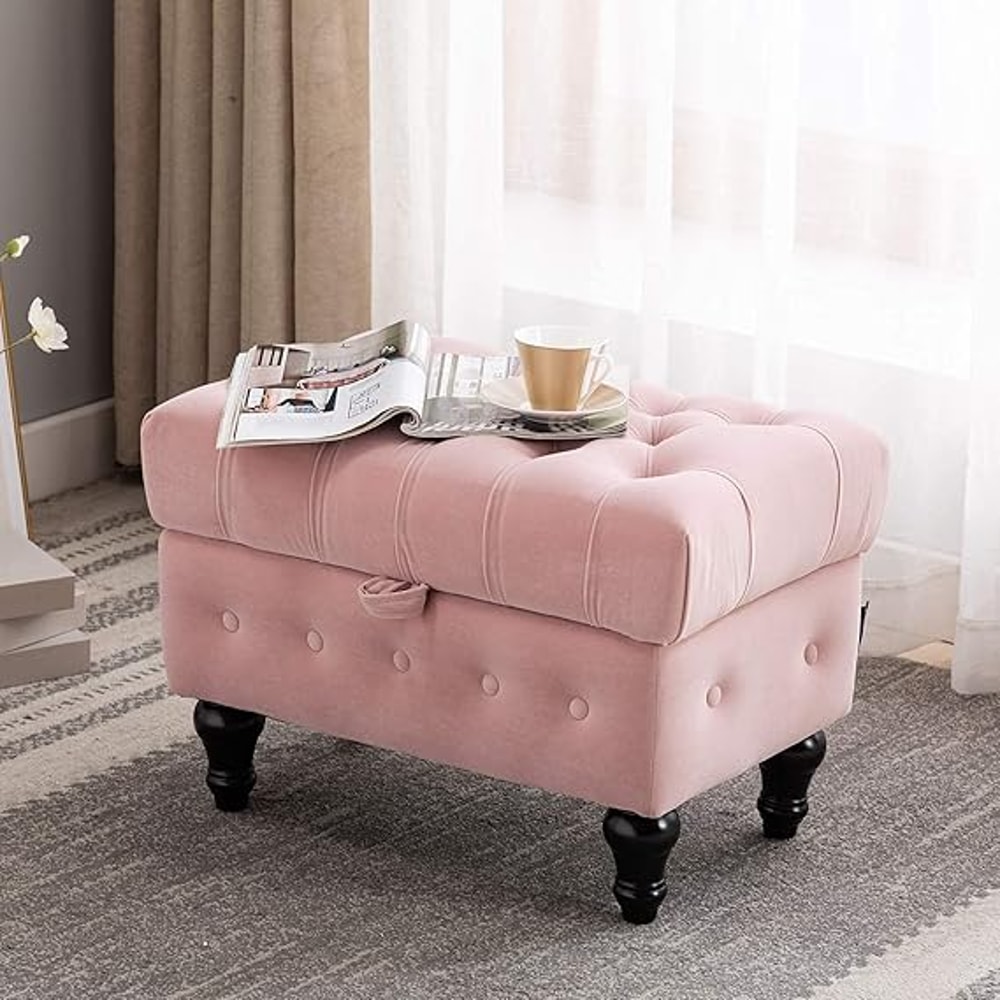 Storage Coffee Table Ottoman Button Tufted Velvet Upholstery Footstool Bed Ottoman For Living Room 5