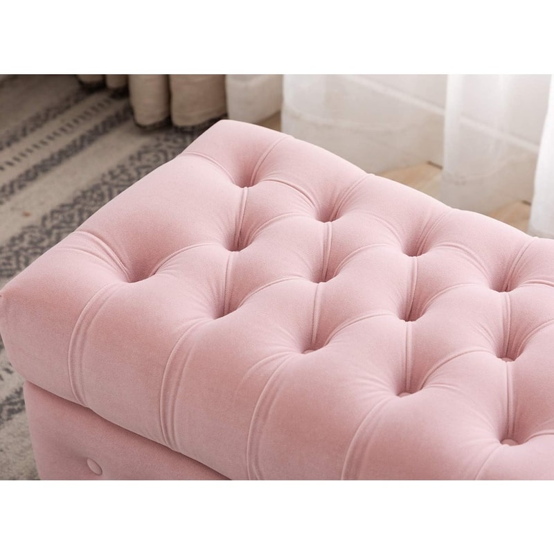 Storage Coffee Table Ottoman Button Tufted Velvet Upholstery Footstool Bed Ottoman For Living Room 4