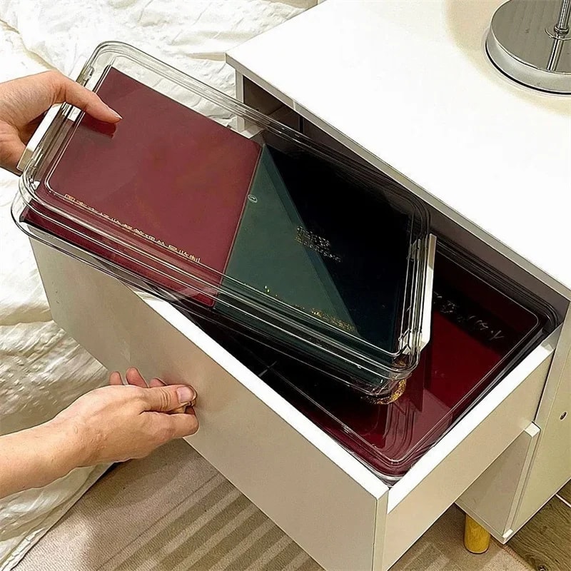Acrylic Transparent Desktop Paper Storage Box Document Organizer Dust Proof Card Holder Case For Ho 3
