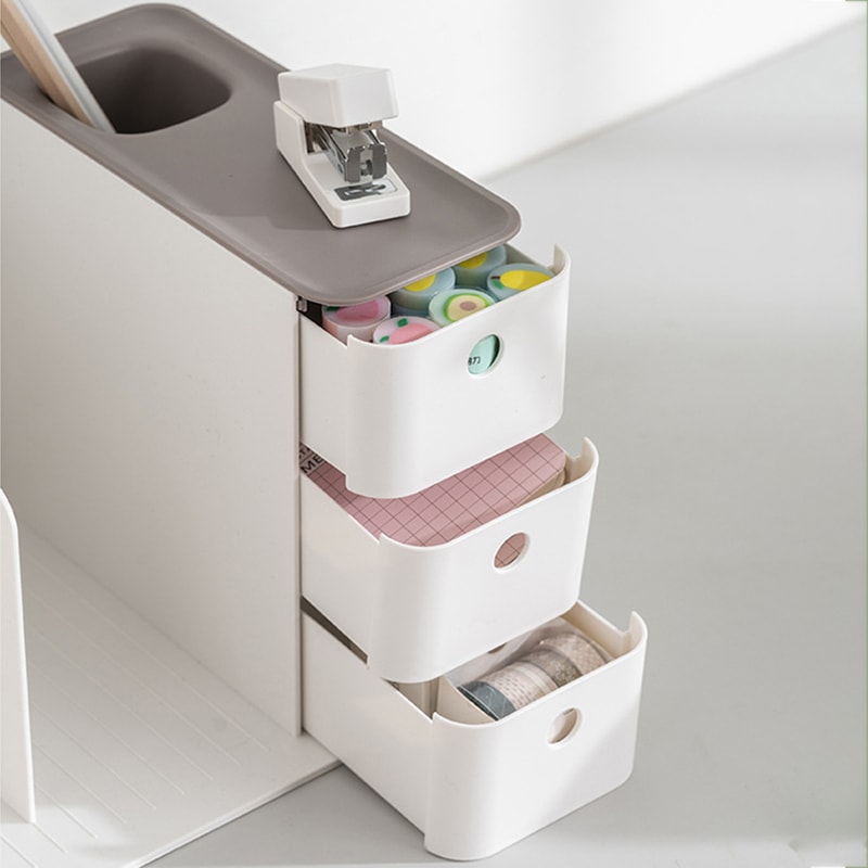 Book Holder Bookends With Two Drawers Students Desk Organizer Magazine File Holder Office Book Supp