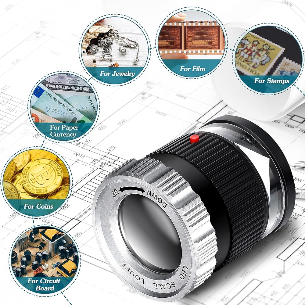 Adjustable Focal Length Magnifier, Fold able Jewellery Magnifier Glass for Circuit Boards and Coins