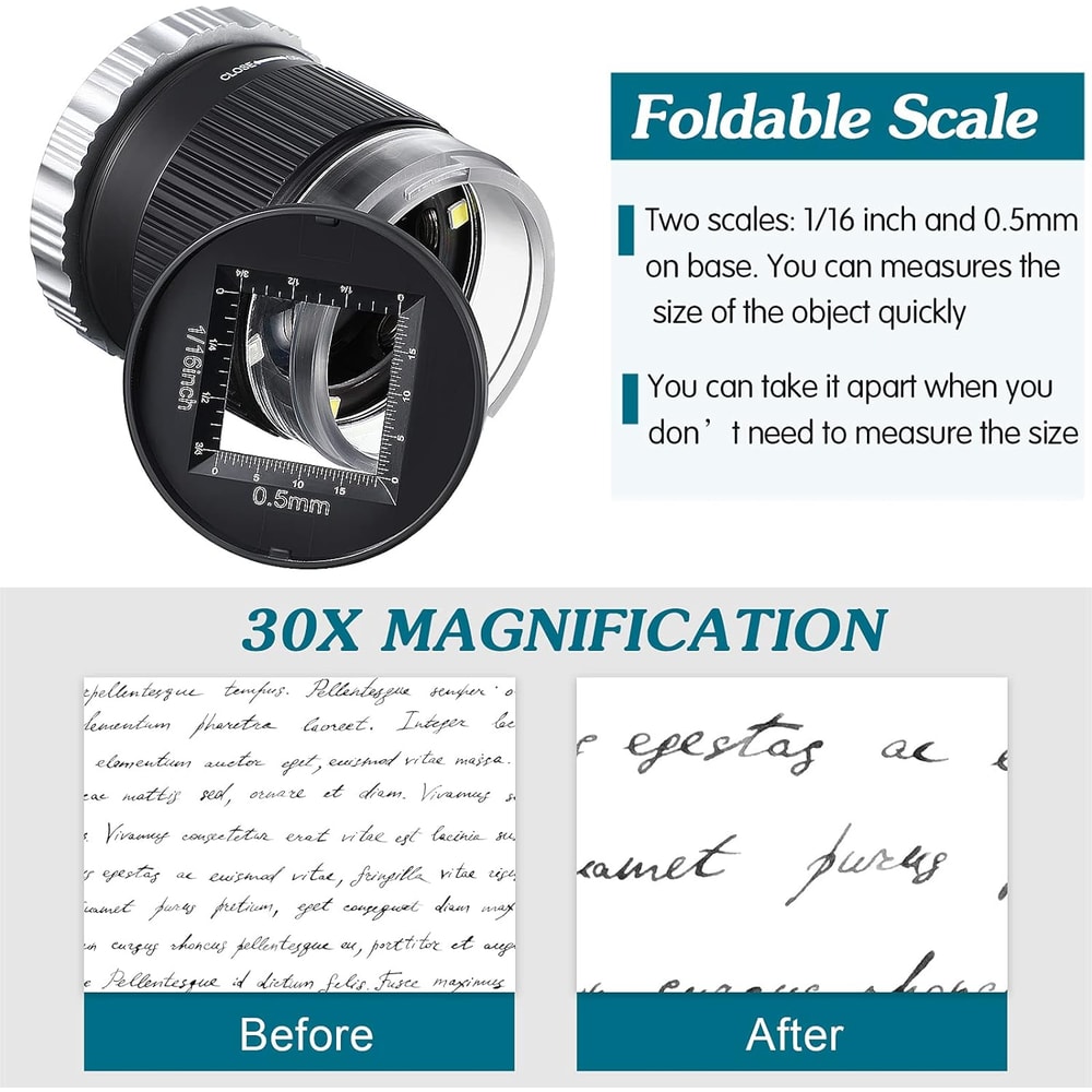 Adjustable Focal Length Magnifier, Fold able Jewellery Magnifier Glass for Circuit Boards and Coins