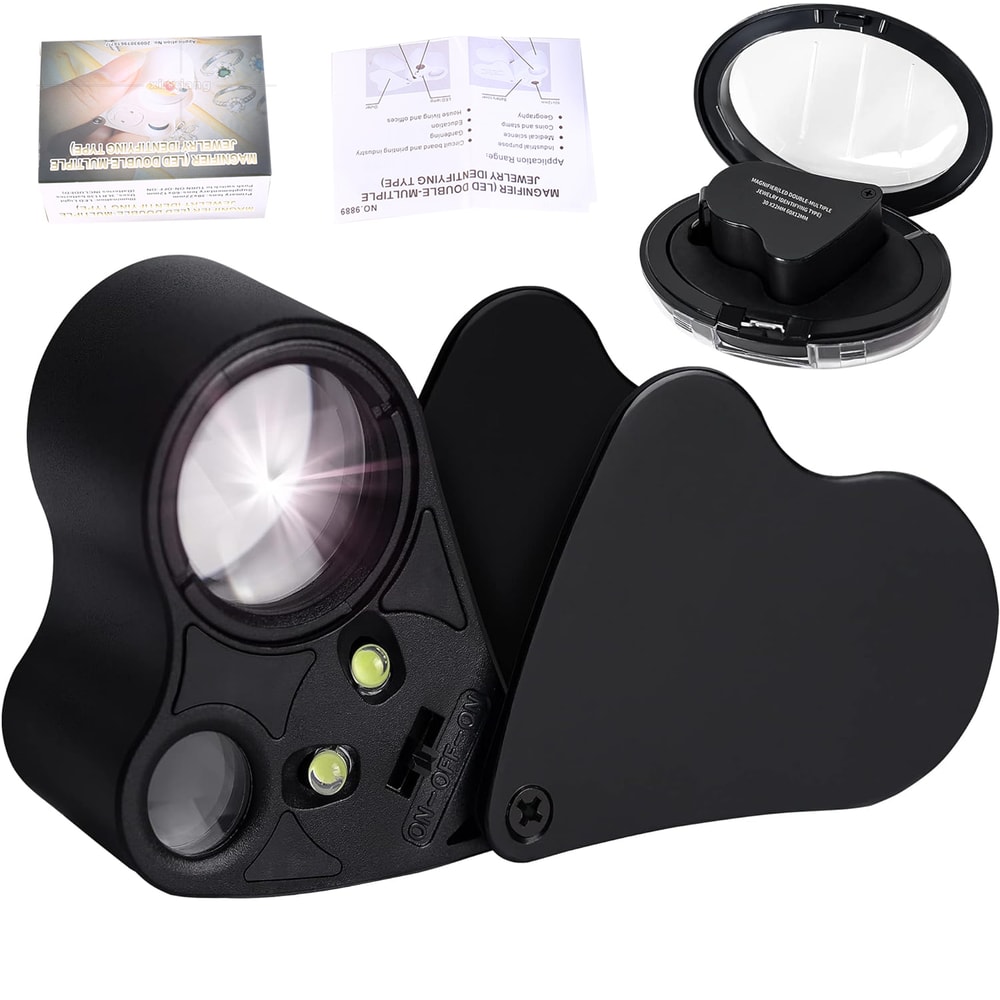 Jewellery Magnifier with Lights, Magnification Magnifying Glass, Portable Pocket Magnifier for Reading