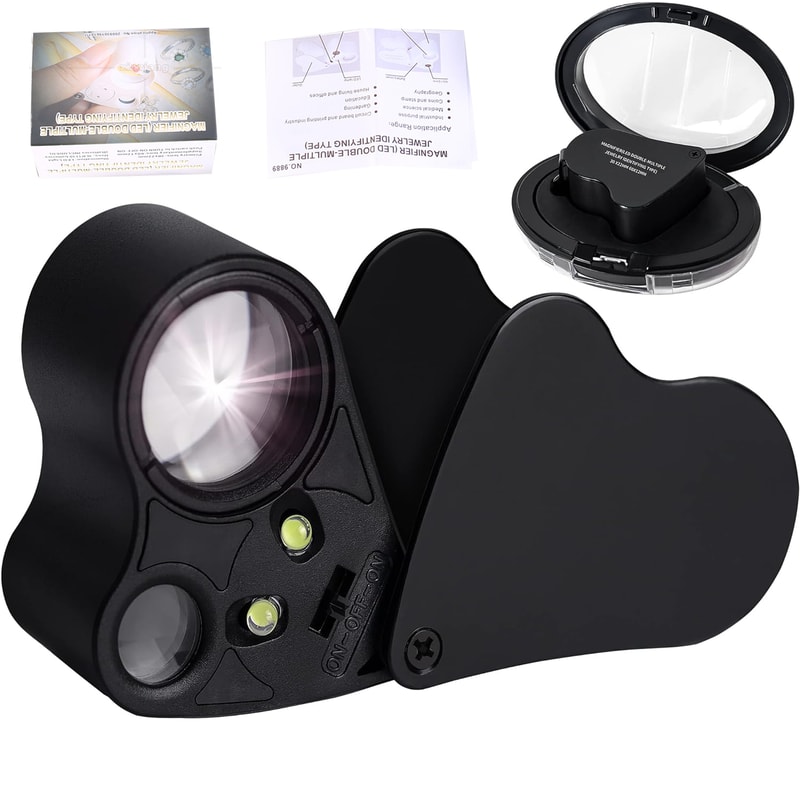 Jewellery Magnifier with Lights, Magnification Magnifying Glass, Portable Pocket Magnifier for Reading