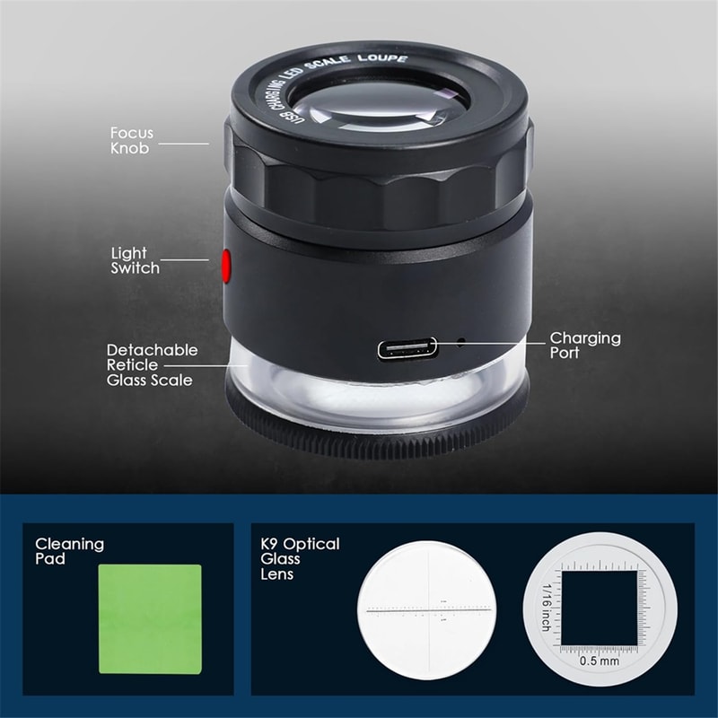 Magnifier, Rechargeable Jewellers Magnifying Glass with LED Light, Adjustable Focal Length Magnifier