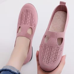 fashionable women breathable summer mesh shoes, lightweight slip on flats, casual non slip sports vulcanised shoes