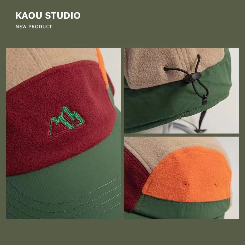 Short Brim Baseball Cap With Color Matching Ear Protection Winter Velvet Aviator Bucket Hat For Men 1