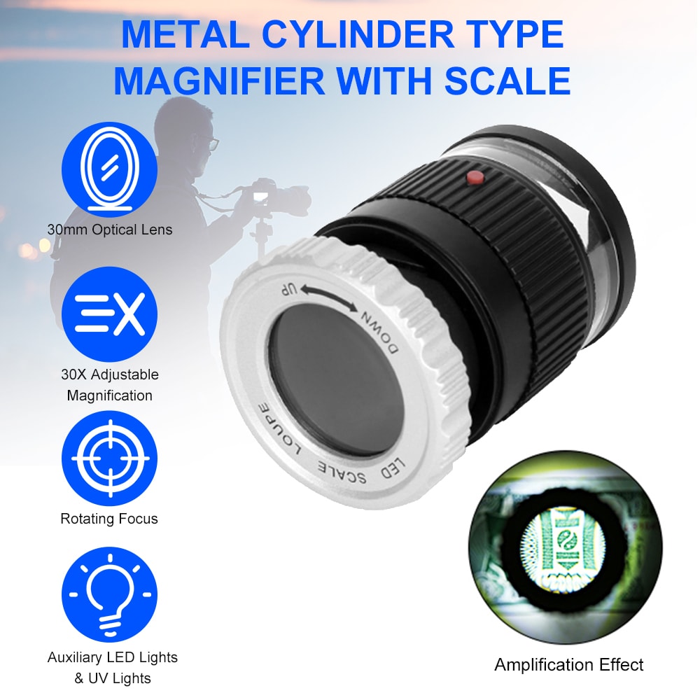 Pocket Magnifier With Scale LED UV Light Illuminated Magnifying Glasses Adjustable Focal HD Jewelle 1