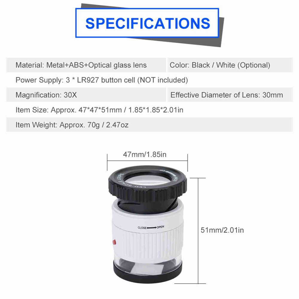 Pocket Magnifier With Scale LED UV Light Illuminated Magnifying Glasses Adjustable Focal HD Jewelle 4