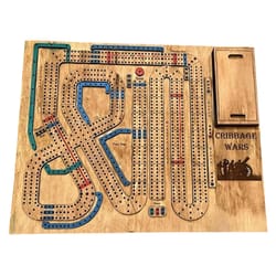 wood ornament traditional cribbage board game set, classic wooden design for adults & kids