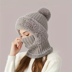winter hat with ear flaps beanie scarf mask set, fleece-lined knitted cap, windproof warm acrylic for cold weather