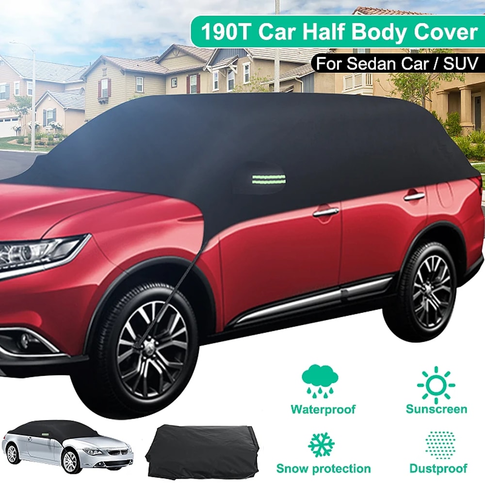 Universal Half Car Cover Waterproof Car Sun Shade Cover Sun UV Snow Dust Rain Resistant Durable Cov 1