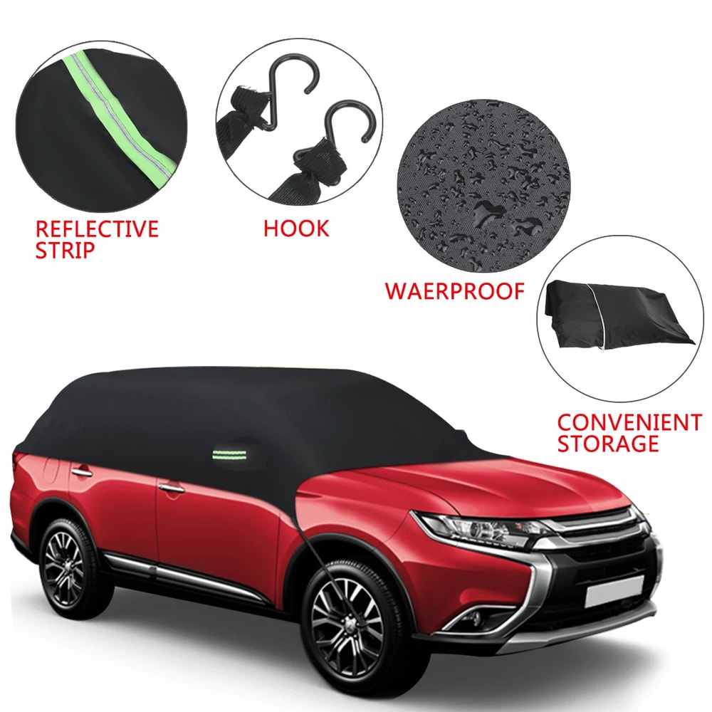 Universal Half Car Cover Waterproof Car Sun Shade Cover Sun UV Snow Dust Rain Resistant Durable Cov 2
